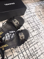 CHANEL MID HEEL SANDALS IN BLACK LAMBSKIN