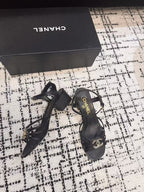 CHANEL MID HEEL SANDALS IN BLACK LAMBSKIN