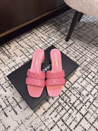 CHANEL MID HEEL MULES IN BRIGHT PINK SHEEPSKIN