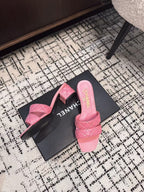 CHANEL MID HEEL MULES IN BRIGHT PINK SHEEPSKIN