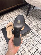 CHANEL MID HEEL MULES IN MACAROON BEIGE SHEEPSKIN