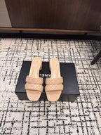 CHANEL MID HEEL MULES IN MACAROON BEIGE SHEEPSKIN