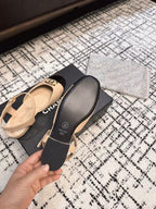 CHANEL FLAT SLINGBACKS IN MACAROON BEIGE MIX BLACK CALFSKIN