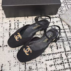 CHANEL FLAT SLINGBACKS IN BLACK FABRIC