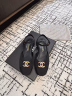 CHANEL FLAT SLINGBACKS IN BLACK FABRIC