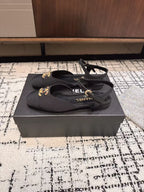 CHANEL FLAT SLINGBACKS IN BLACK FABRIC