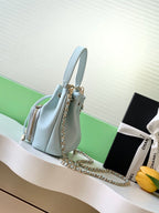 CHANEL 25S MINI BUCKET BAG 12 IN LIGHT BLUE CALFSKIN GOLD HARDWARE