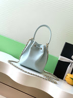CHANEL 25S MINI BUCKET BAG 12 IN LIGHT BLUE CALFSKIN GOLD HARDWARE