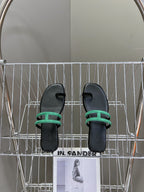 HERMES Georgia Sandals Teal Suede Black Calfskin