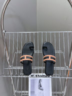 HERMES Georgia Sandals Peach Suede Black Calfskin