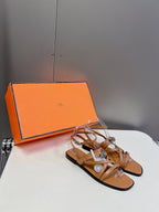 HERMES JUNE SANDAL CARAMEL CALFSKIN