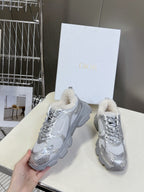 DIOR CHRONO SNEAKER 25S IN SILVER LAMBSKIN AND MESH FABRIC STYLE 1