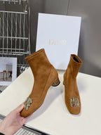 DIOR ICON HEELED ANKLE BOOT BRONZE BROWN SUEDE 4 CM WITH GOLD LOGO
