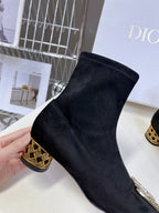 DIOR ICON HEELED ANKLE BOOT BLACK SUEDE 4 CM WITH GOLD LOGO