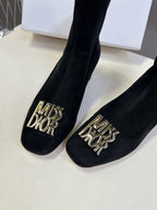 DIOR ICON HEELED ANKLE BOOT BLACK SUEDE 4 CM WITH GOLD LOGO
