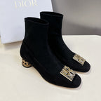 DIOR ICON HEELED ANKLE BOOT BLACK SUEDE 4 CM WITH GOLD LOGO