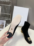 DIOR ICON HEELED ANKLE BOOT BLACK SUEDE 4 CM WITH GOLD LOGO