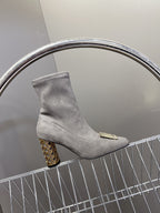DIOR ICON HEELED ANKLE BOOT DOVE GRAY SUEDE 8 CM WITH GOLD LOGO