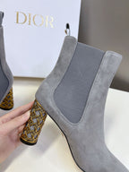 DIOR ICON HEELED ANKLE BOOT COOL GRAY SUEDE 8 CM