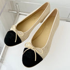 CHANEL BALLET FLAT IN LIGHT YELLOW MIX BLACK SUEDE