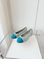 CHANEL BALLET FLAT IN CERULEAN BLUE MIX PEARL GRAY SUEDE