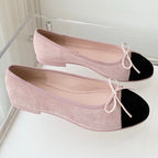 CHANEL BALLET FLAT IN BABY PINK MIX BLACK SUEDE