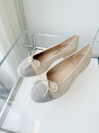 CHANEL BALLET FLAT IN DOVE GRAY MIX PALE YELLOW SUEDE