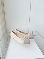 CHANEL BALLET FLAT IN DOVE GRAY MIX PALE YELLOW SUEDE
