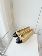 CHANEL BALLET FLAT IN FLAX YELLOW MIX BLACK CALFSKIN