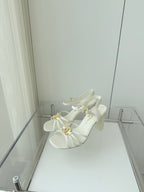 CHANEL HIGH HEEL SANDALS 85 MM IN WHITE LAMBSKIN