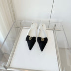 CHANEL SLINGBACKS 18 MM IN WHITE CALFSKIN MIX BLACK CANVAS