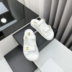 CHANEL dad sandals white patent lambskin mules