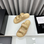 CHANEL dad sandals beige patent lambskin mules
