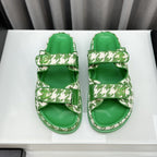 CHANEL dad sandals green white mules