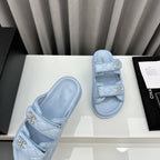 CHANEL dad sandals cloud blue lambskin mules