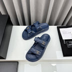 CHANEL dad sandals blue lambskin mules