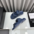 CHANEL dad sandals blue lambskin mules