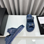 CHANEL dad sandals blue lambskin mules