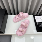 CHANEL dad sandals pink lambskin mules