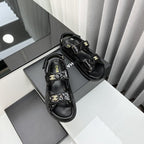 CHANEL dad sandals black patent lambskin
