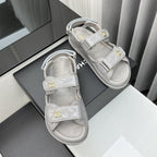 CHANEL dad sandals grey patent lambskin