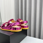 CHANEL dad sandals red metalic lambskin