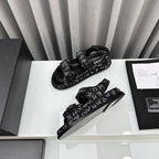 CHANEL dad sandals black denim mules