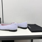 CHANEL BALLET FLATS IN POWDER BLUE TWEED AND BLACK CALFSKIN