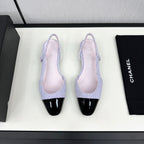 CHANEL SLINGBACK LIGHT BLUE TWEED AND BLACK CALFSKIN