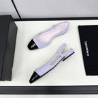 CHANEL SLINGBACK LIGHT BLUE TWEED AND BLACK CALFSKIN