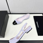 CHANEL SLINGBACK LIGHT BLUE TWEED AND BLACK CALFSKIN