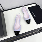 CHANEL SLINGBACK LIGHT BLUE TWEED AND BLACK CALFSKIN