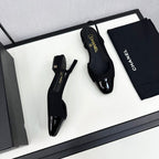 CHANEL SLINGBACK BLACK TWEED AND CALFSKIN