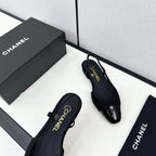 CHANEL SLINGBACK BLACK TWEED AND CALFSKIN